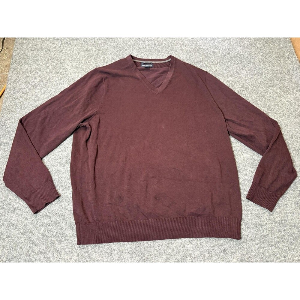 Lands' End Sweater Mens XL Red Supima Cotton V-Neck Lightweight Knit Pullover